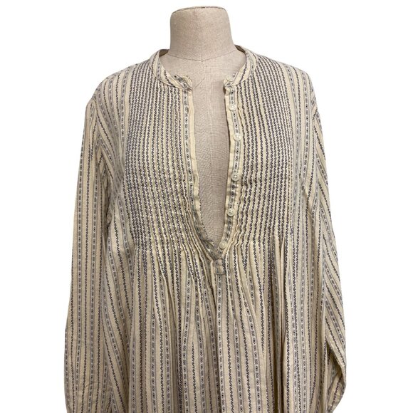 Vintage L.L. Bean Long Sleeve Striped Maxi Dress With Button Front Pintuck Detai - Picture 4 of 10